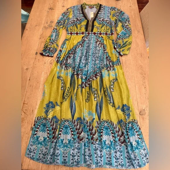 Anthropologie Bhanuni by Jyoti Blue and Green Maxi Dress New Size 10 - Picture 2 of 6